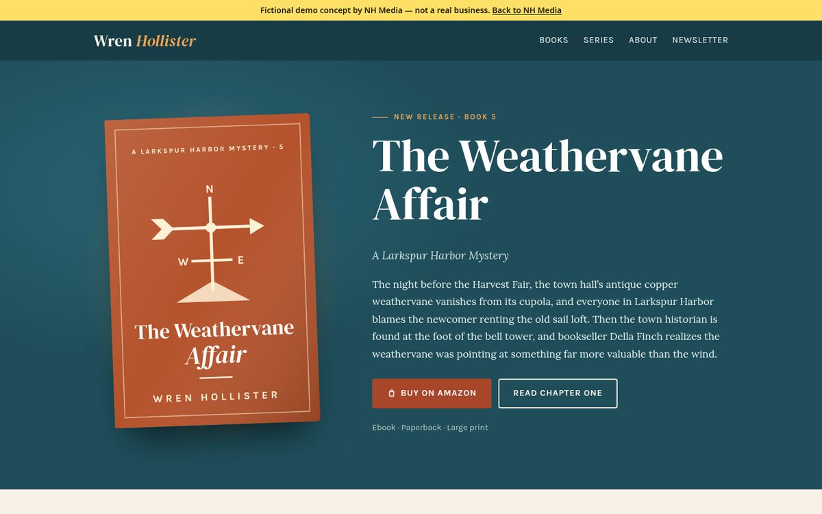 Website of a fictional mystery author demo